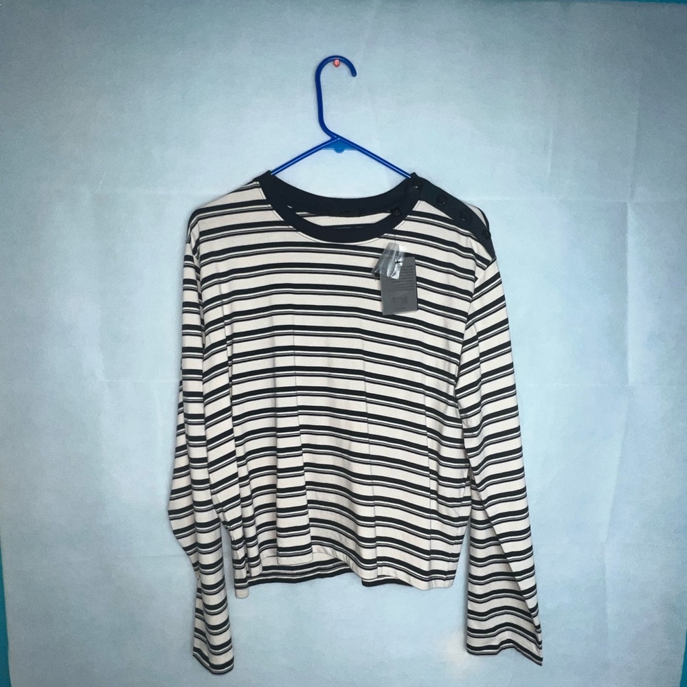NWT ATM Long sleeve Cream And Navy Top
